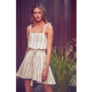 Alexis Dimma Striped Linen Mini Dress with Braided Belt Sz S Resort wear coastal